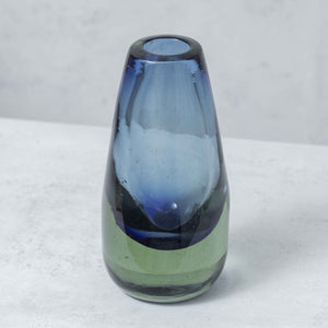 Petit vase goutte en verre soufflé bleu