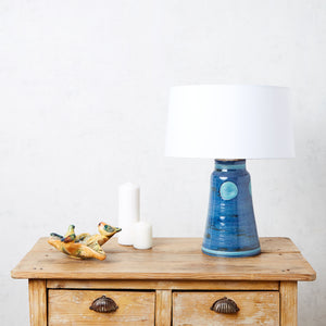 Lámpara de mesa Cerámica Alta Temperatura, Campana , puntos azul y ocre