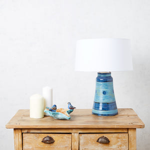 Lámpara de mesa Cerámica Alta Temperatura, Campana, cara azul y ocre