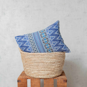 Ethnic blue and ecru pedal loom cushion