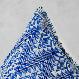 Ethnic blue and ecru pedal loom cushion