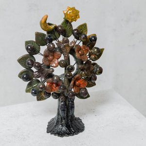Tree of life Adam and Eve in black glazed clay with colors, small