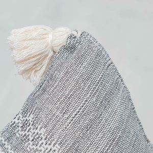 Gray and White Pedal Loom Tassels Cushion