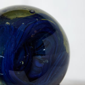 Set of 2 Blown Glass Paperweights in Cobalt with Black Clay Base