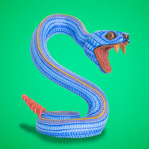 Serpiente Alebrije Madera, azul y marrón - J&M Ángeles