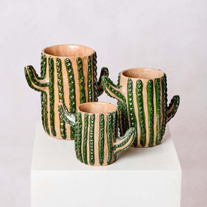 Pack of 3 Glazed Clay Cactus Pots