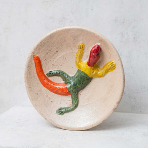 Decorative Plate Painted Clay Multicolor Lizard