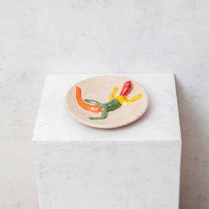 Decorative Plate Painted Clay Multicolor Lizard