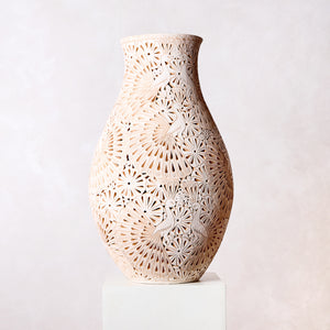 Openwork Clay Vase with Peacock