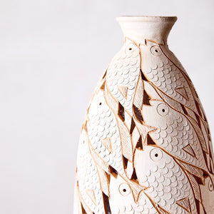 Openwork Clay Vase with Fish