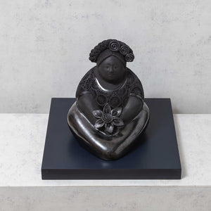 Black Clay Sculpture Woman with Flower