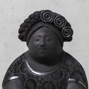 Black Clay Sculpture Woman with Flower