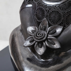 Black Clay Sculpture Woman with Flower