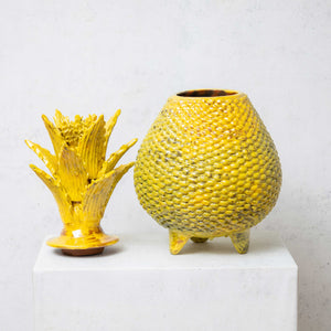 Pineapple glazed clay with large mustard lid