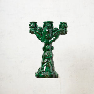 Candelabro Barro Vidriado Querubín verde grande