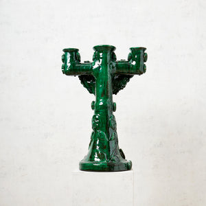 Candelabro Barro Vidriado Querubín verde grande