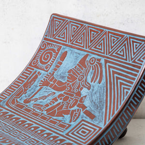 Metate décoratif en argile sgraffito préhispanique bleue