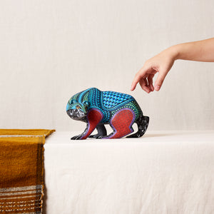 Oso Hormiguero Alebrije Madera Tallada verde y azul