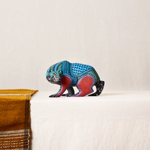 Oso Hormiguero Alebrije Madera Tallada verde y azul