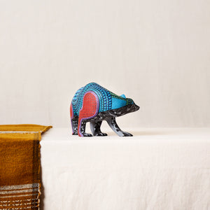 Oso Hormiguero Alebrije Madera Tallada verde y azul