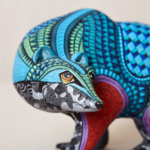 Oso Hormiguero Alebrije Madera Tallada verde y azul