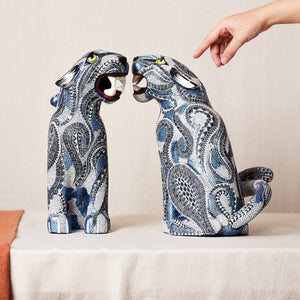 Pareja Jaguar Alebrije Madera Tallada azul y plateado