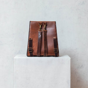 "Back pack" bag in leather and cowhide in brown tones