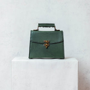 Olive green leather Kelly style bag