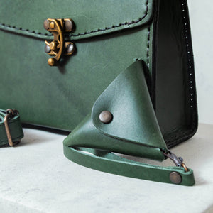 Olive green leather Kelly style bag