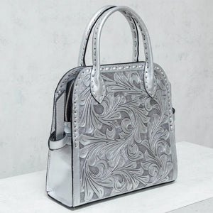 Silver embossed leather "Hand tote" bag