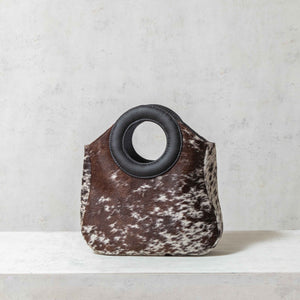 "Hand tote" cowhide bag in brown tones