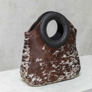 "Hand tote" cowhide bag in brown tones