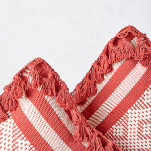 Cushion with coral and beige fringes