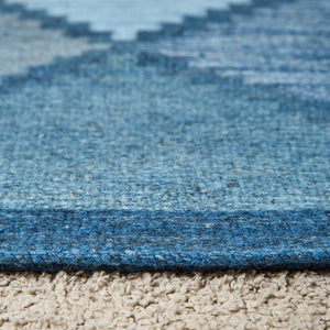 Geometric blue wool rug