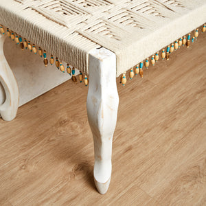 Wooden and macramé bench
