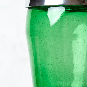 Pot en verre soufflé, vert avec couvercle en feuille d'étain