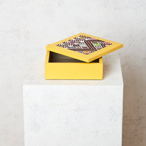 Yellow leather and brown brocade box