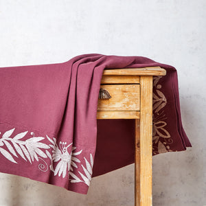 Tenango burgundy and gray tablecloth set 180x295cm with 10 burgundy napkins
