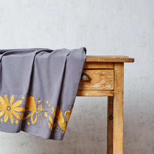 Tenango gray and mustard tablecloth set 180x245cm with 8 gray napkins