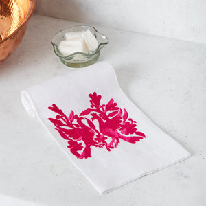 Fuchsia embroidered linen hand towel