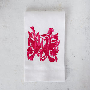 Fuchsia embroidered linen hand towel