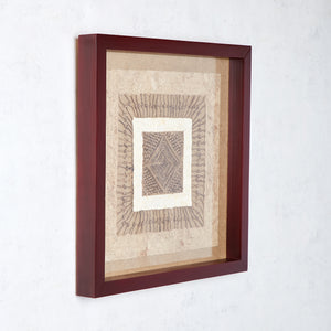 Picture with brown and raw amate and maroon frame